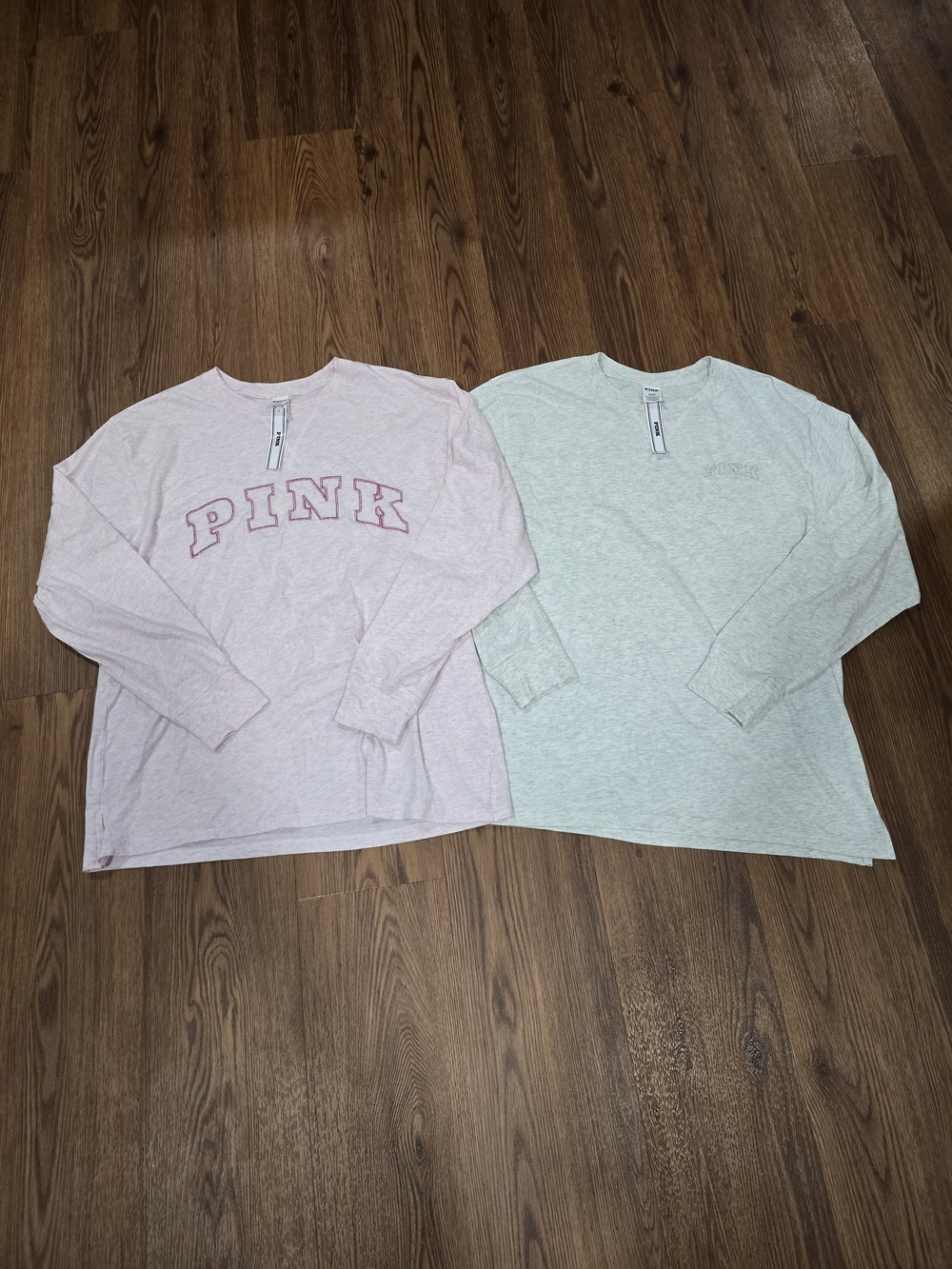 PINK Victoria's Secret Duo Long-Sleeve Crewneck Tees - Light Pink & Heather Gray